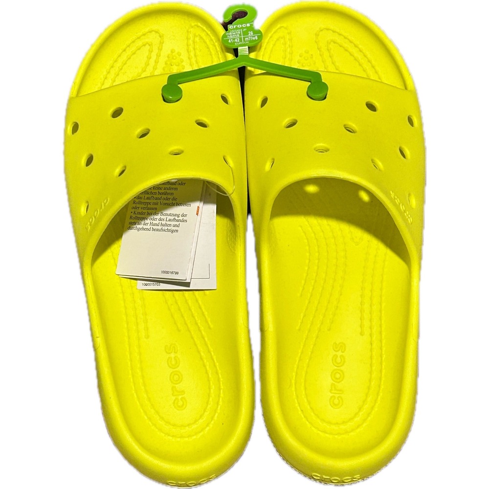Crocs Classic Slide v2 Women 10 Neon Yellow NEW 209401-76M Lightweight Comfort
